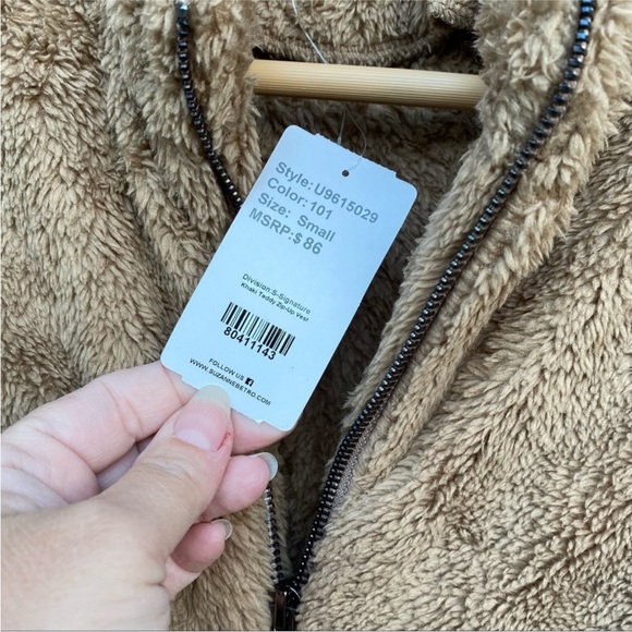 NWT Suzanne Betro Khaki Camel Tan Teddy Zip up Vest with Pockets Size Sm… - Picture 4 of 7